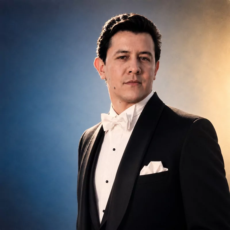 Imitador de José José con smoking clásico y moño blanco — Producciones Elite